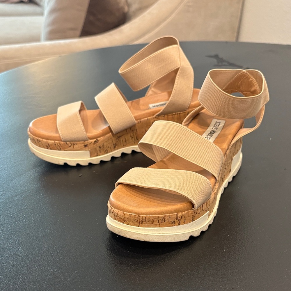Steve Madden Tan Strap Platforms